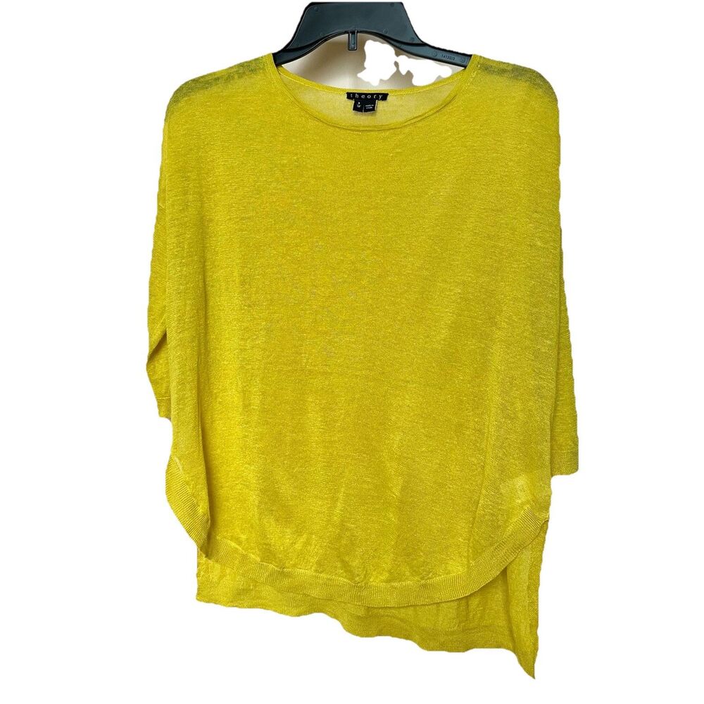 Theory Linen Blend Top Women’s P Oversized (sm - Med) Yellow Pullover Sheer Boxy